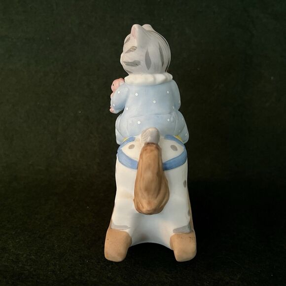 1988 Schmid Kitty Cucumber Rocking Horse Vintage Porcelain Figurine Blue Outift - Picture 3 of 7